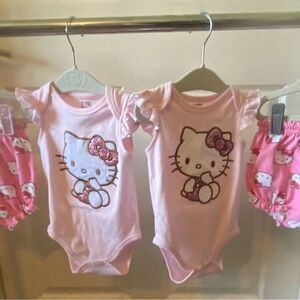 Hello Kitty Pink Glitter Bow Ruffle Sleeve Onesies Set